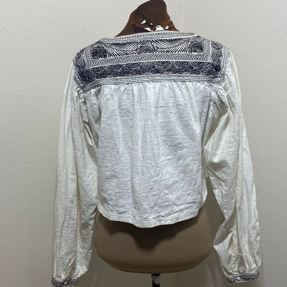 Free People Iggie Embroidered Cropped Blouse Ivory/ Black Bean Size Extra Small - Picture 6 of 10